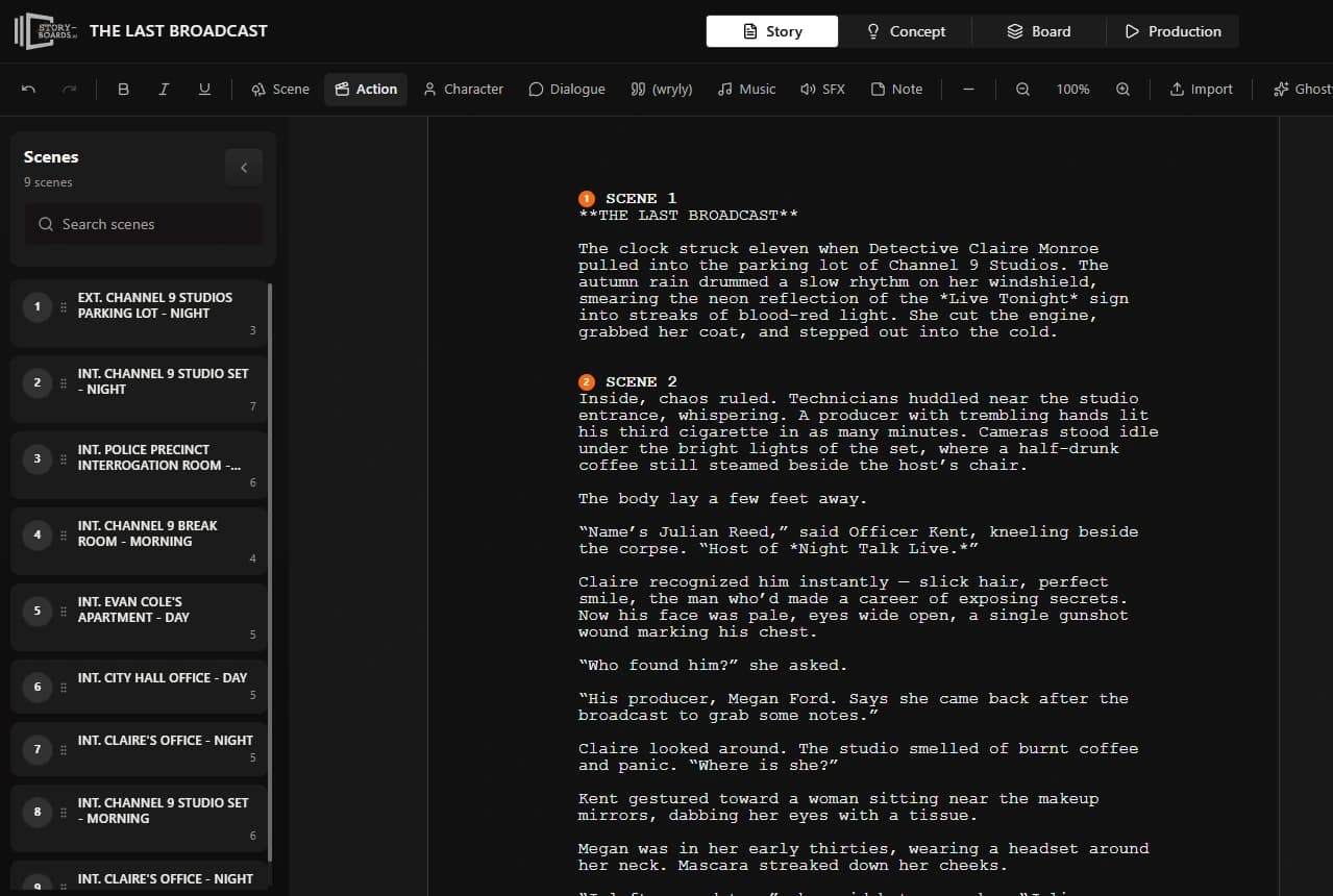 Screenwriting workflow in Ciaro Pro